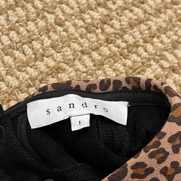 Sandro Black Dress with Leopard Peter Pan Collar 1 - Picture 2 of 7